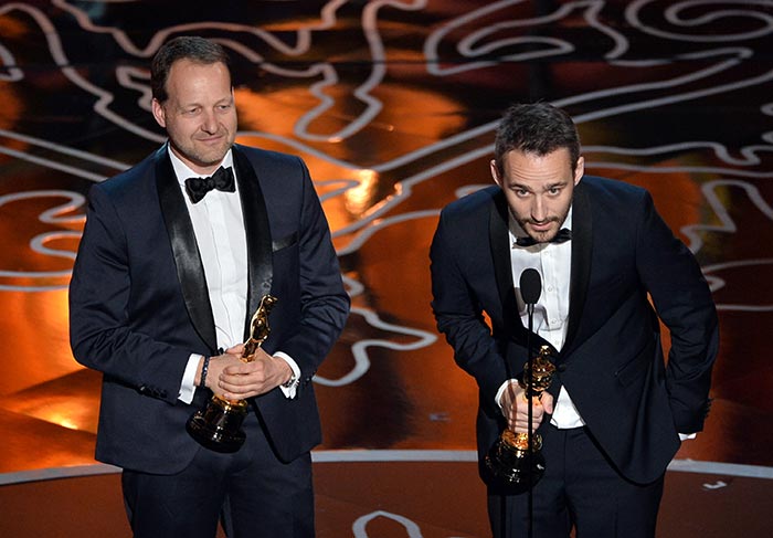 Na foto, Kim Magnusson e Anders Walter recebendo Oscar por Helium