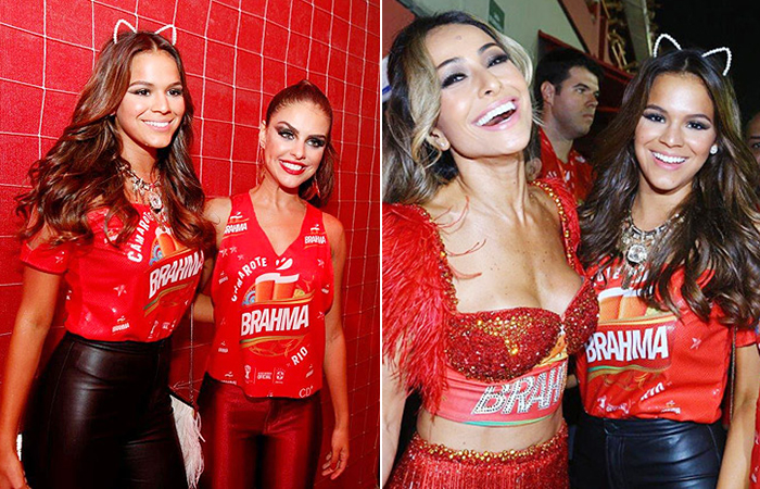 Bruna Marquezine posa com Sabrina Sato e Paloma Bernardi no camarote Brahma, no Rio