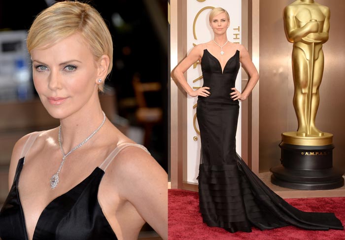 Charlize Theron usou vestido Dior e um colar Harry Winston de diamantes de US 15 milhões de dólares (!).