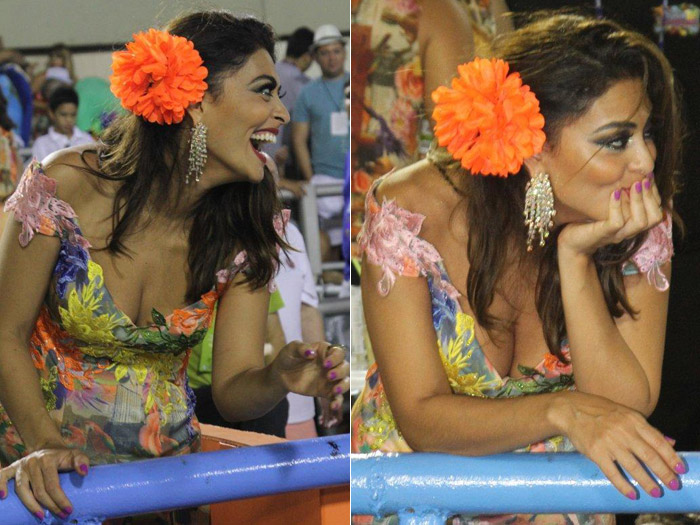 Juliana Paes curte a folia na Sapucaí com decote generoso