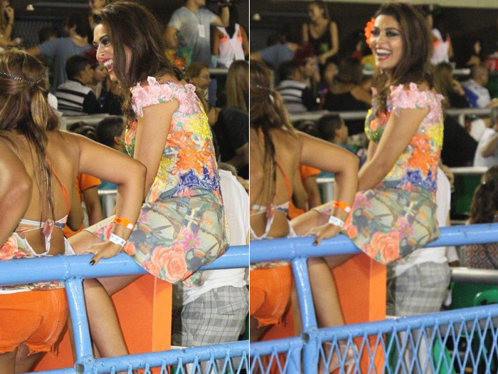 Juliana Paes curte a folia na Sapucaí com decote generoso