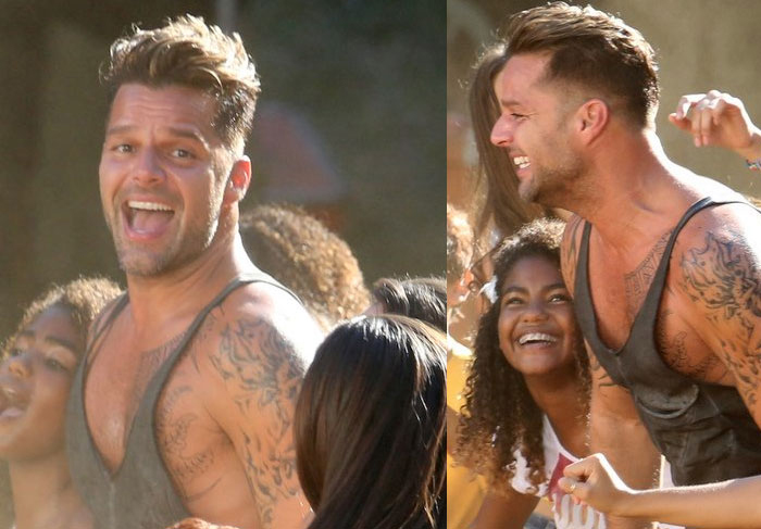 Ricky Martin dança com a criançada para gravação de clipe, no Rio