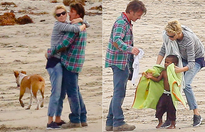 Sean Penn e Charlize Theron tem tarde romântica em praia de Malibu 