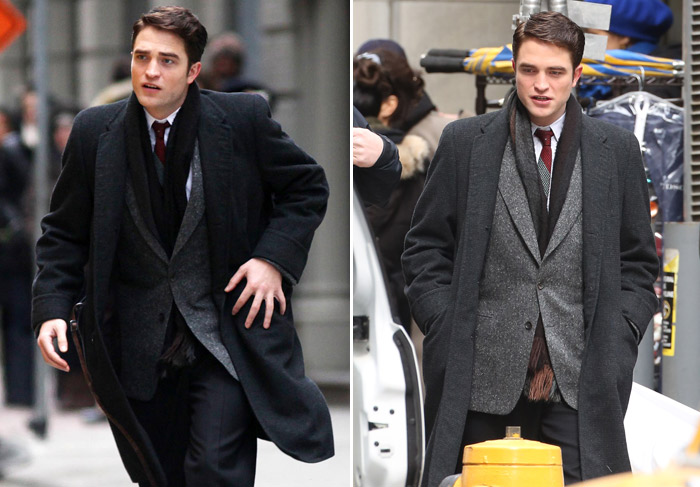 Robert Pattinson aparece todo elegante em set de seu novo filme