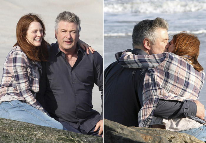 Julianne Moore e Alec Baldwin gravam cena romântica