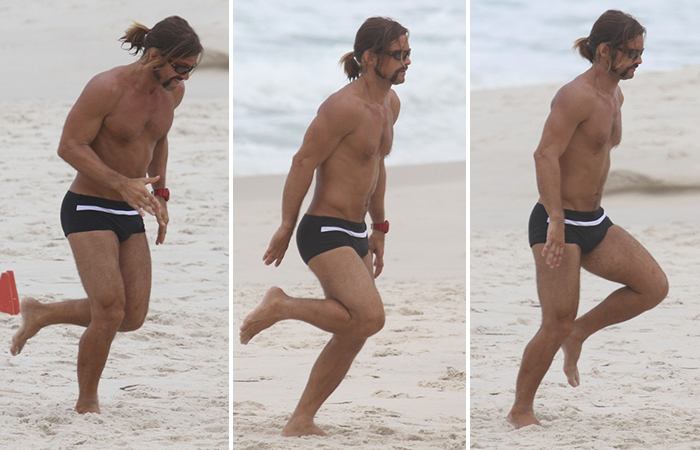 Claudio Heinrich mostra a ótima forma em treino na praia