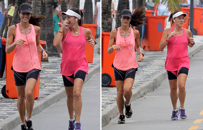 Cynthia Howlett se exercita na orla do Leblon, no Rio