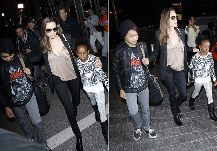 Angelina Jolie desembarca em Los Angeles com seus filhos