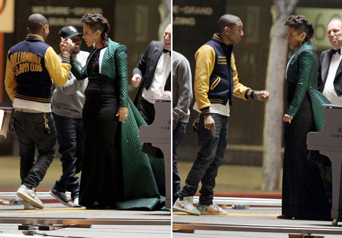 Elegante, Alicia Keys grava clipe com Pharrell Williams