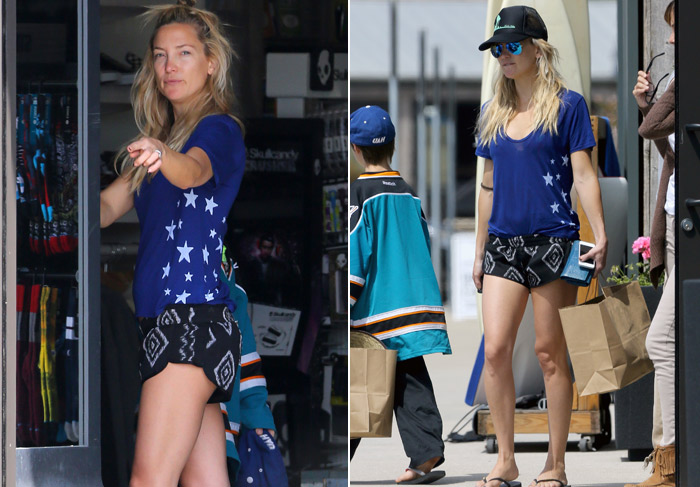 Kate Hudson exibe boa forma ao usar shortinho