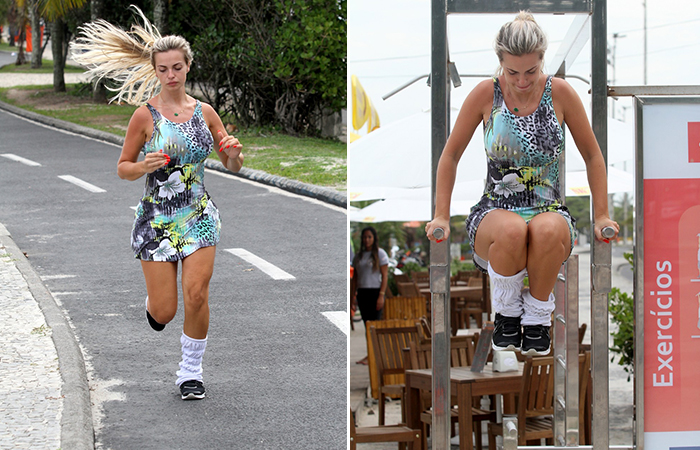 Veridiana Freitas corre na orla da Barra da Tijuca, no Rio