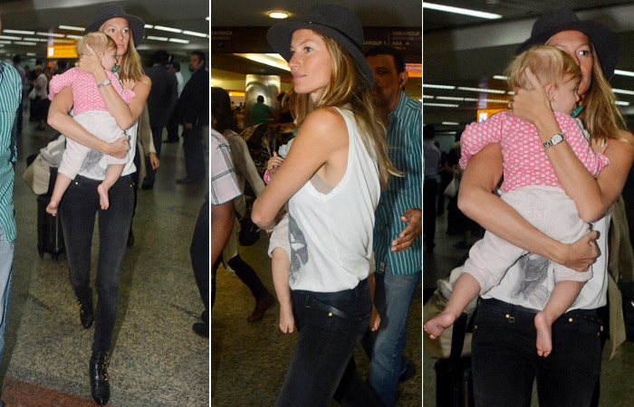 Gisele Bündchen chega a São Paulo coma filha Vivian Lake