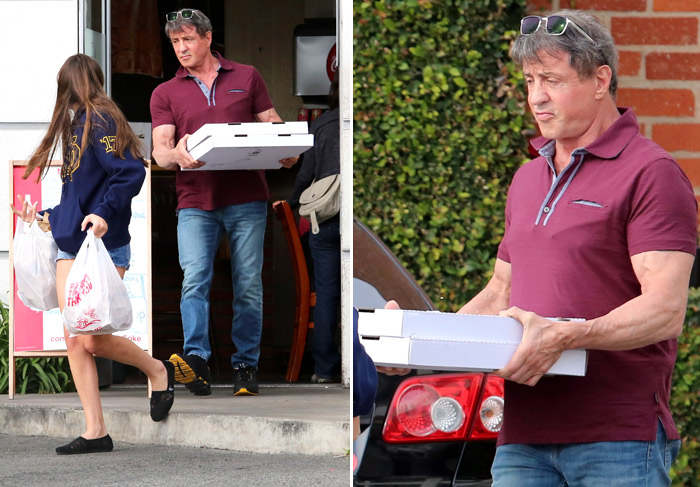 Sylvester Stallone compra pizzas com a filha caçula, Scarlet