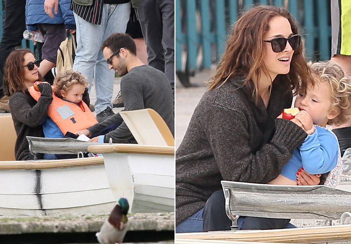 Natalie Portman se diverte em passeio de barco com o marido e o filho