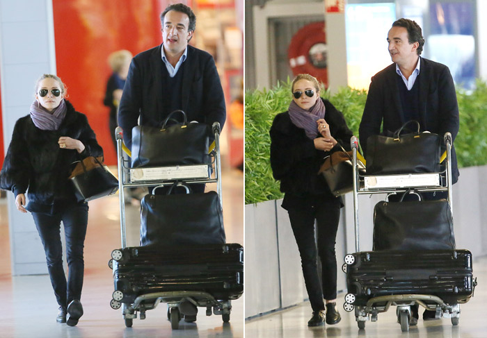 Mary-Kate Olsen embarca com o noivo, Olivier Sarkozy, para Nova York