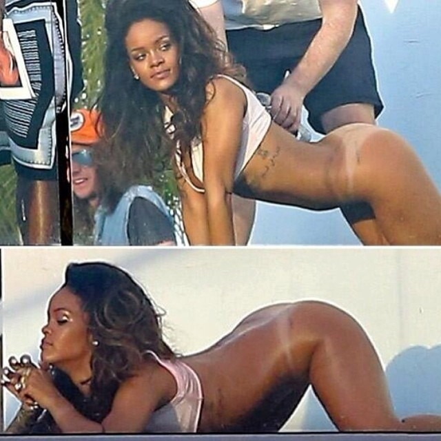 Rihanna fica de bumbum de fora para ensaio fotográfico