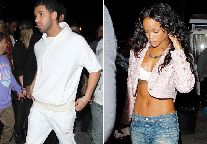 Rihanna deixa barriguinha de fora ao ir à balada com Drake