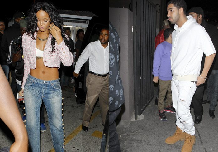 Rihanna deixa barriguinha de fora ao ir à balada com Drake