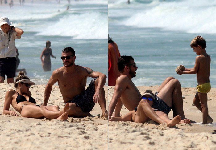Rodrigo Hilbert e Fernanda Lima e curtem praia no Rio com o filho