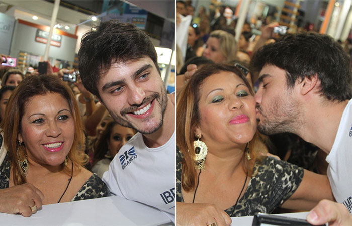 Guilherme Leicam beija fã e causa tumulto em feira de beleza