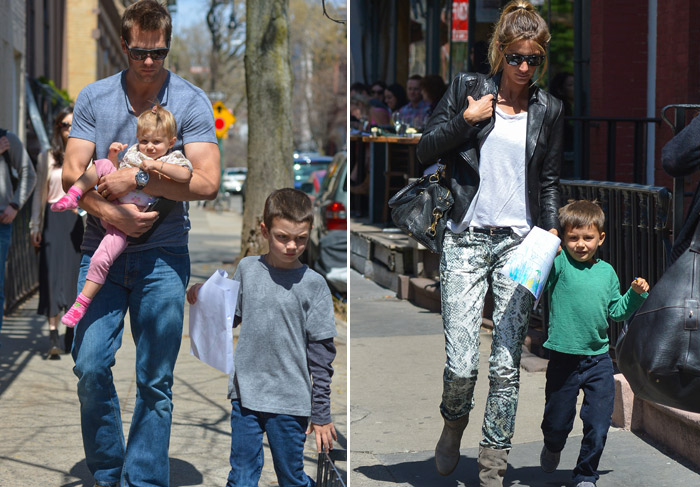 Gisele Bündchen passeia com o marido e os filhos em Nova York