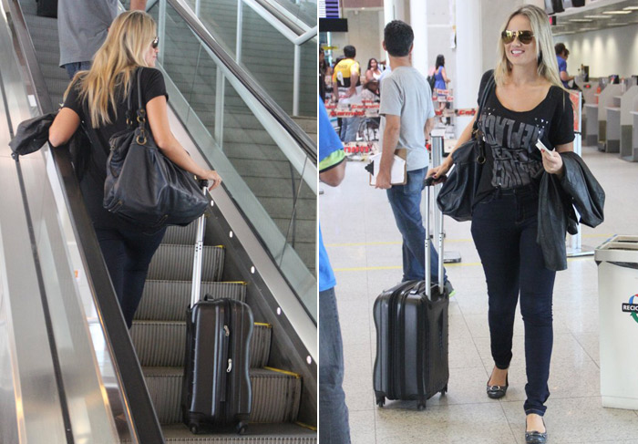 Ellen Roche embarca no aeroporto Santos Dumont, no Rio