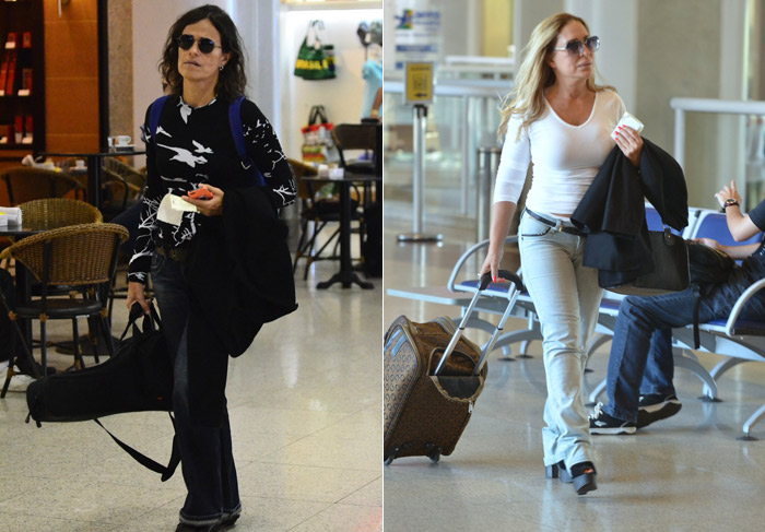 Zélia Duncan e Susana Vieira embarcam em aeroporto no Rio de Janeiro