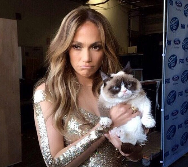 Jennifer Lopez imita gatinho com expressão de mal-humorado