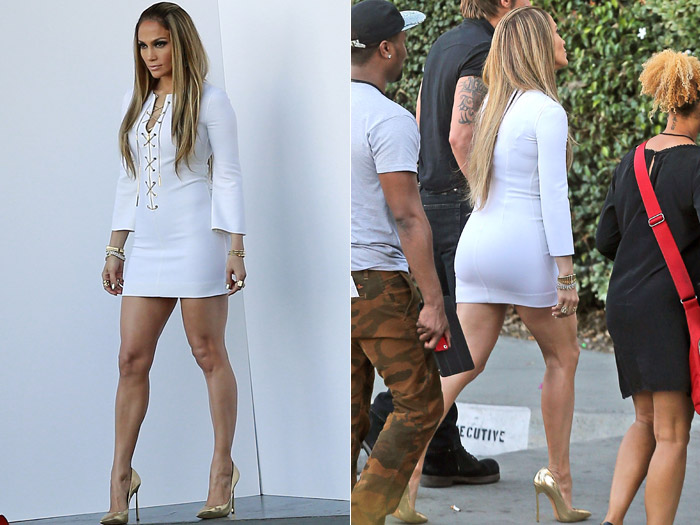 Jennifer Lopez usa vestido bem sexy para gravar American Idol