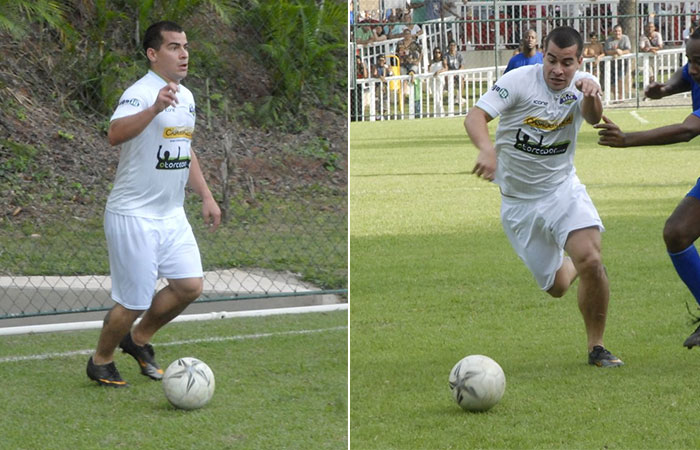 Belo e Thiago Martins jogam uma partida de futebol com direito a roda de samba