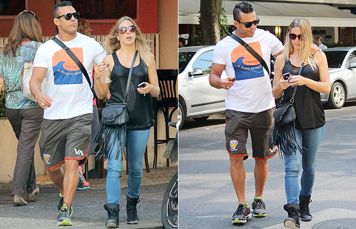 Depois de dar palestra em colégio no Rio, Vitor Belfort e Joana Prado almoçam juntos