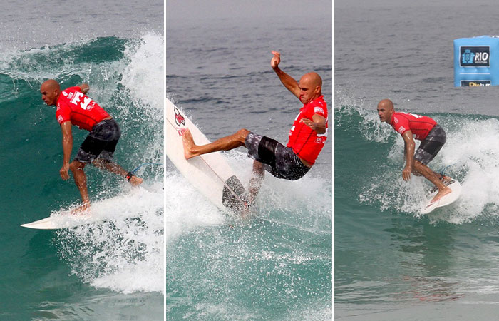 Kelly Slater mostra seu talento na prancha no campeonato mundial de surfe, no Rio