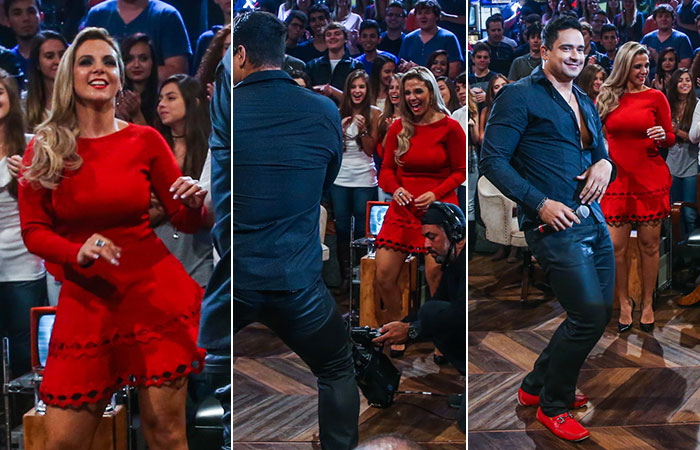 Carla Perez dança ao lado do marido em gravação de programa