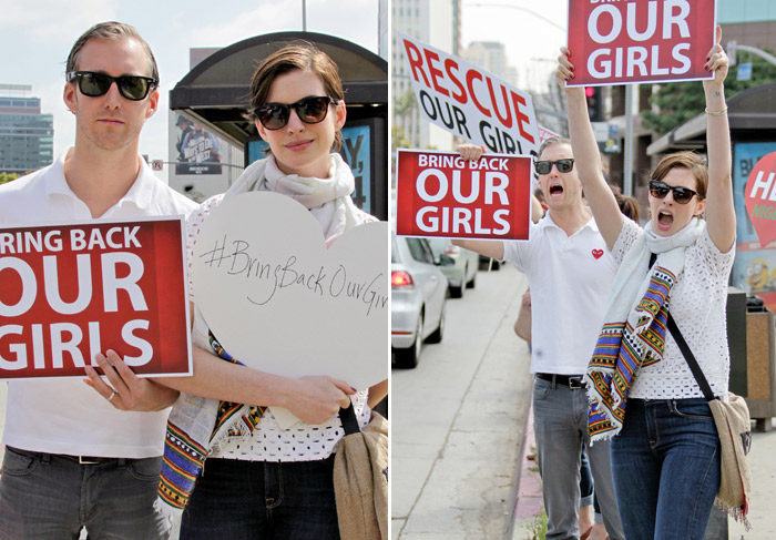 Anne Hathaway participa de protesto nas ruas de Los Angeles