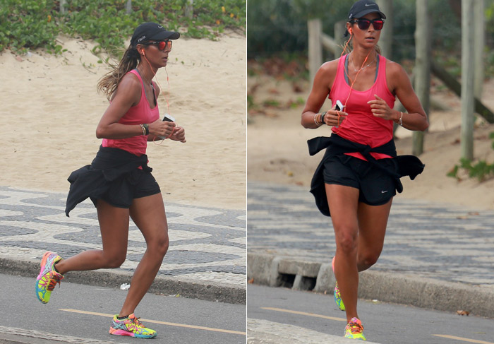 Flavia Sampaio exibe o corpo bronzeado durante corrida, no Rio