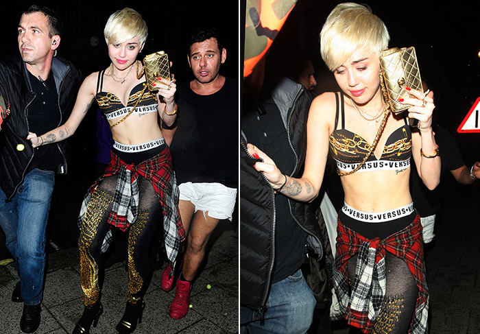 Recuperada, Miley Cyrus sai de balada londrina só de sutiã
