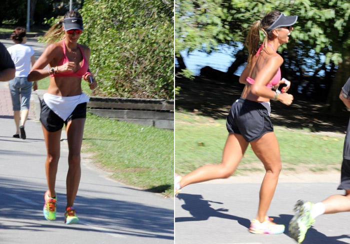 Flávia Sampaio mostra sua boa forma na Lagoa Rodrigo de Freitas