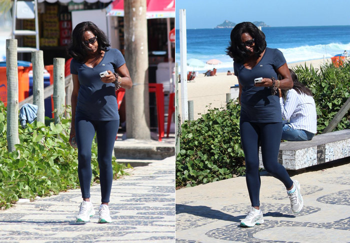 Glória Maria faz caminhada na orla de Ipanema