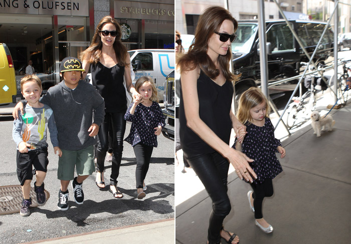 Angelina Jolie leva os filhos em loja de brinquedos em Nova York