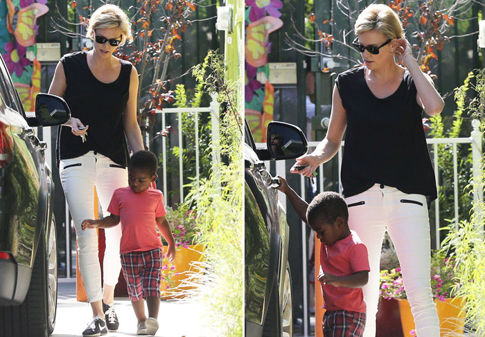 Charlize Theron passeia com o filho Jackson
