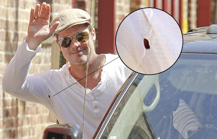 Brad Pitt passeia por Nova Orleans com camisa furada