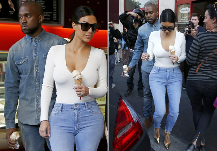 Prestes a se casar, Kim Kardashian toma sorvete em Paris