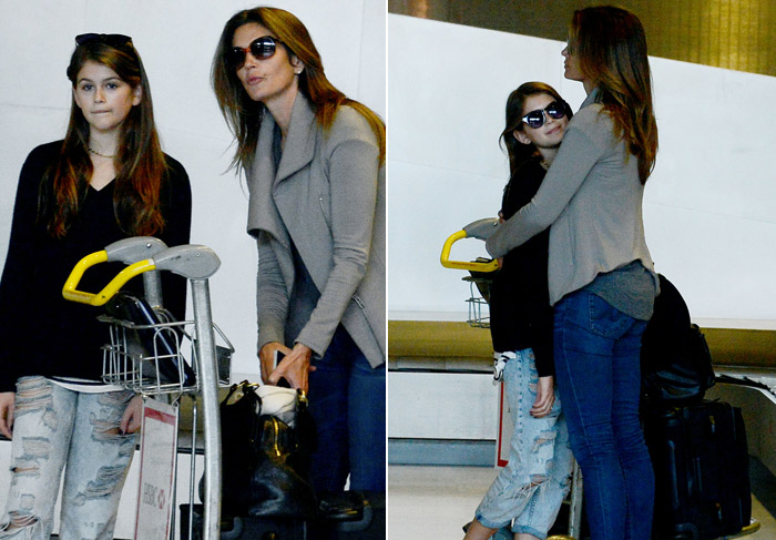 Cindy Crawford chega à Paris com a filha Kaia Gerber