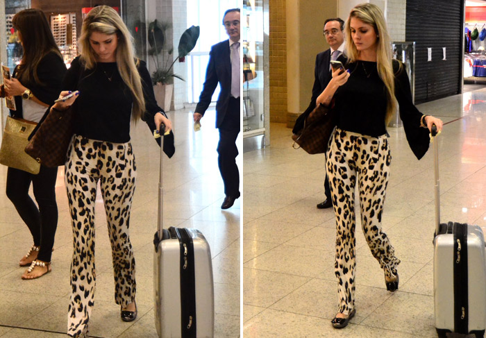 Bárbara Evans embarca cheia de estilo no aeroporto Santos Dumont