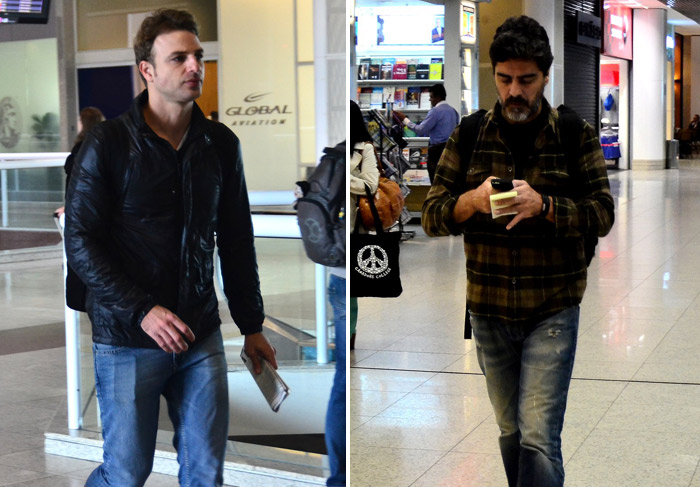 Junno Andrade e Cassio Reis embarcam em aeroporto carioca