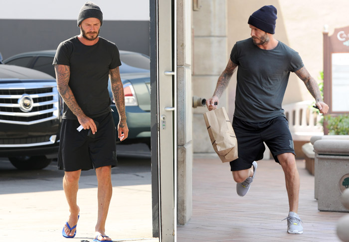 David Beckham corre depois de fazer umas comprinhas