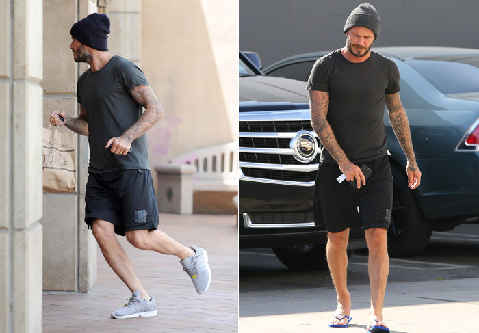 David Beckham corre depois de fazer umas comprinhas