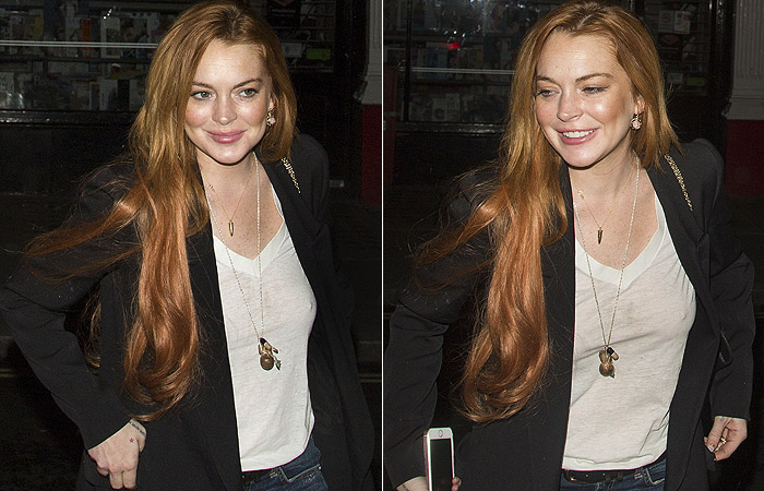 Lindsay Lohan passeia por Londres sem sutiã