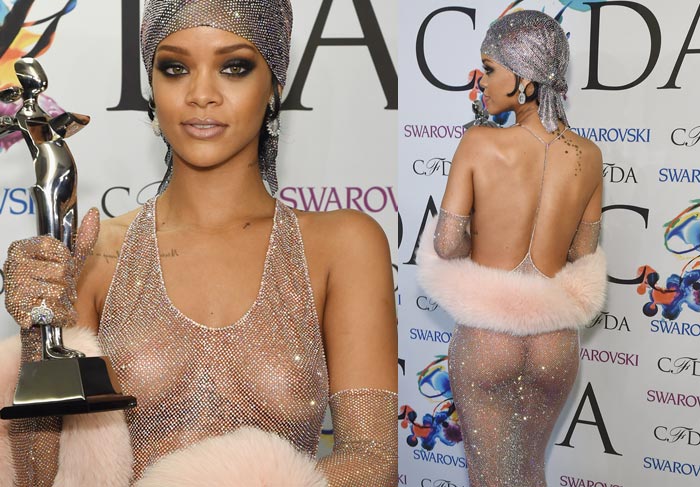 Sem sutiã! Rihanna vai a evento com look todo transparente