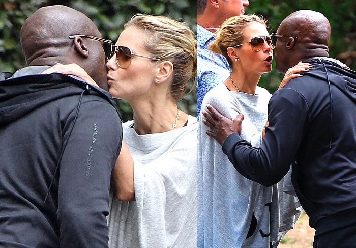 Seal e Heidi Klum trocam beijinhos em tar de futebol com os filhos